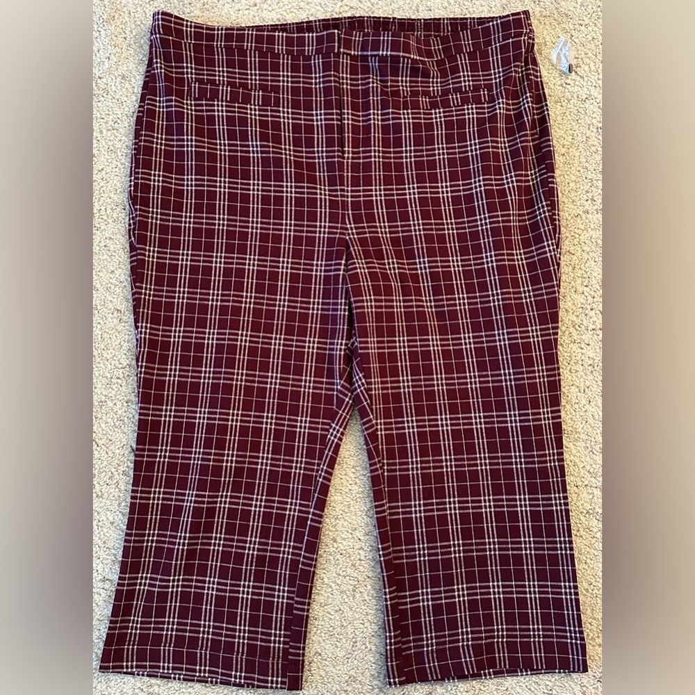ModCloth Plaid Cropped Pants 4X NWT Plum Plus Size Retro Preppy Fall